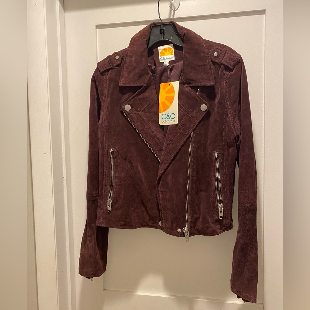 C&C California Burgundy Suede Leather Jacket